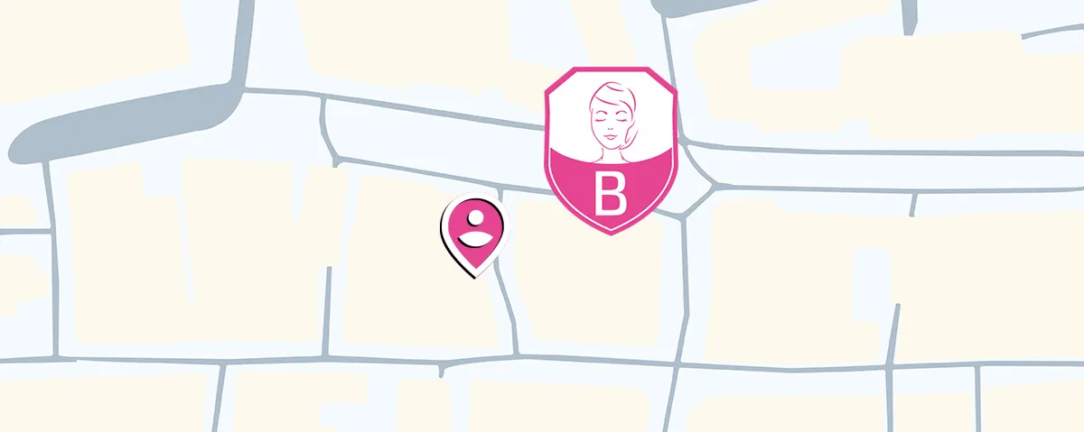 Der Standort der Kosmetikschule Beautyworld in stilisierter Straßenansicht.